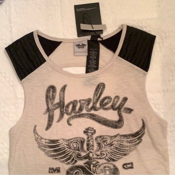 NWT Harley Davidson sleeveless shirt top medium Tan and Black - Picture 4 of 9
